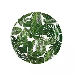 25 WHITE 7" Round Paper Plates with TROPICAL Leaves Design