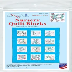 Jack Dempsey Stamped White Nursery Quilt Blocks 9"X9" 12/Pkg-Numbers 1,2,3