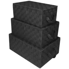 Sorbus 3 Pack Decorative Stackable Woven Basket with Lid and Built-in Rope Carry Handles - Great for Storage and Organization (Black)