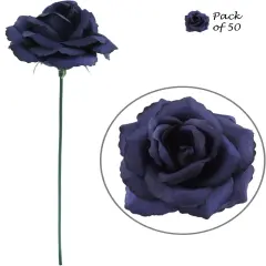 Oceanic Charms | 50-Piece Set | Detachable & Flexible Silk Navy Blue Rose Picks | 3.5" Flower Heads | Add a Nautical Touch to Floral Decor & DIY Projects, Floral Home by Artificial Flowers