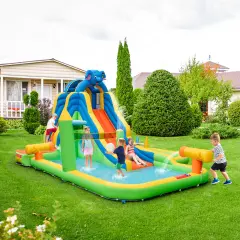 Inflatable Water Slide With Splash Pool And Climbing Wall For Oudoor Indoor Without Blower