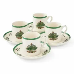 Spode Christmas Tree Espresso Cup and Saucer, Set of 4