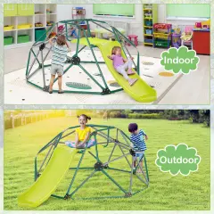 Kids Climbing Dome With Slide And Fabric Cushion For Garden Yard-green