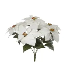 20" White Velvet Poinsettia Bush - 5 Lifelike Silk Blooms, Elegant Holiday D&eacute;cor, Home & Event Use - Perfect for Christmas & Winter Displays - 2024 Christmas Collection, Floral Home by Artificial Flowers