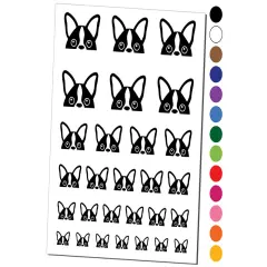 Peeking Boston Terrier Dog Temporary Tattoo Water Resistant Fake Body Art Set Collection Orange