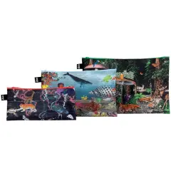 LOQI Artist Kristjana S Williams Interiors Zip Pockets, Set of 3, World Map