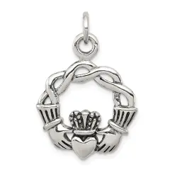 Sterling Silver Antiqued Claddaugh Pendant Charm Love Jewerly 29mm x 21mm
