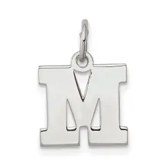 Sterling Silver Small Block Initial Letter M Charm Jewerly 16mm x 10mm