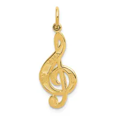 14K Yellow Gold Treble Clef Charm Music Note Jewelry 27mm x 10mm
