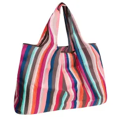 Wrapables Large Foldable Tote Nylon Reusable Grocery Bag Stripes