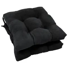 16-inch Solid Micro Suede Square Tufted Chair Cushions (Set of 2) - Black