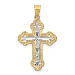 10K Gold & Rhodium Plated Diamond Cut Cross Pendant Charm Jewelry 30 x 21 mm