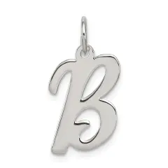 Sterling Silver Medium Script Initial Letter B Charm Jewerly 18mm x 11mm