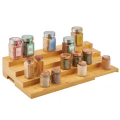 mDesign Bamboo Adjustable, Expandable Spice Rack Organizer