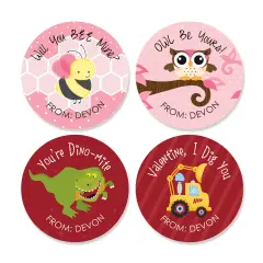 Big Dot of Happiness Valentine's Day - Assorted Valentine's Day Party Circle Sticker Pack - 24 Count