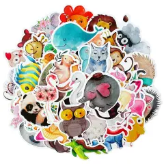 Wrapables Waterproof Vinyl Stickers for Water Bottles, Laptop, Phones, Skateboards, Decals for Teens, 80pcs Cute Animals