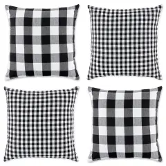 DII Assorted Black/White Gingham/Buffalo Check Pillow Cover 18x18 Set/4