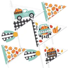 Big Dot of Happiness Happy Fall Truck - Triangle Harvest Pumpkin Party Photo Props - Pennant Flag Centerpieces - Set of 20