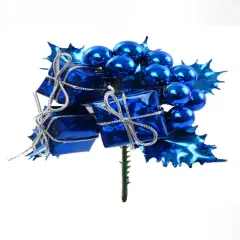 Blue Holly Pick w/ Boxes & Berries - Set of 6, Festive Holiday Accents, Christmas Decor for Wreaths & Arrangements - Perfect for Home, Office - 2024 Christmas Collection, Floral Home by Artificial Flowers