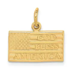 14K Gold God Bless America USA Flag Charm Pendant