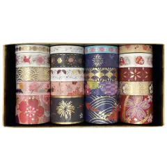 Wrapables Gold Foil Washi Tape in Gift Box Set for DIY Arts & Crafts, Scrapbooking, Diary, Stationery, Card Making, Gift Wrapping (20 Rolls) Floral Fireworks