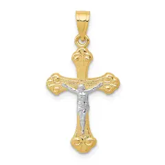 10K Gold & Rhodium Plated Crucifix Pendant Charm Jewelry 30mm x 16mm