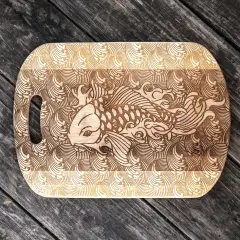 Koi Fish Cutting Board 14''x9.5''x.5'' Bamboo