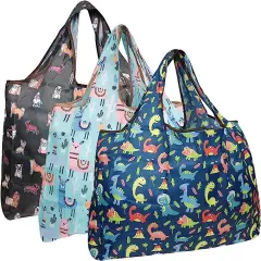 Wrapables Large Foldable Tote Nylon Reusable Grocery Bag, 3 Pack Charming Animals