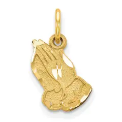 10K Yellow Gold Praying Hands Charm Pendant Jewelry 16mm x 10mm