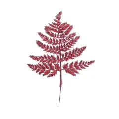 14" Red GLITTER LEATHER FERN-12 Pieces