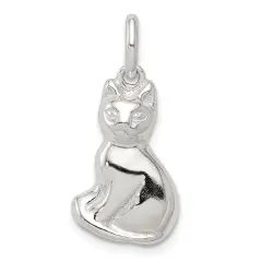 Sterling Silver Cat Charm Pendant Kitty Jewelry 18mm x 11mm