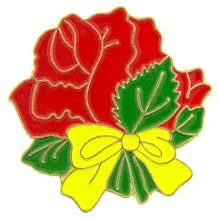 Red Rose with Bow Pin 1"