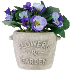 Northlight Pansy Artificial Floral Arrangement in "Flowers & Garden" Pot - 6" - Purple and Blue
