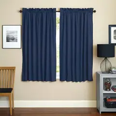 Blazing Needles 63-inch by 52-inch Twill Insulated Blackout Two-Tone Reversible Curtain Panels (Set of 2) - Navy Blue/Ruby Red