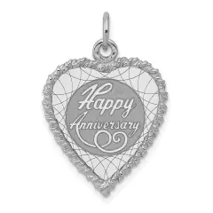Sterling Silver Happy Anniversary Heart Charm Pendant Jewerly 28mm x 19mm