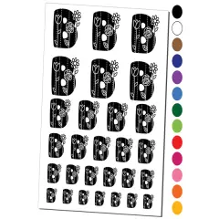 Sweet and Cute Flowers Rounded Block Letter B Temporary Tattoo Water Resistant Fake Body Art Set Collection Light Green