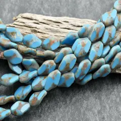 *16* 12x8mm Opaque Blue Turquoise Picasso 2 Cut Diamond Beads