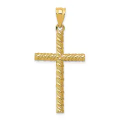 14K Yellow Gold Cross Charm Pendant Religious