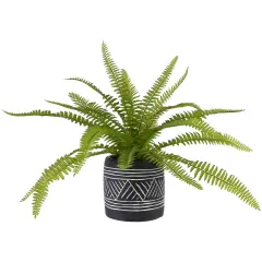 Northlight Real Touch&trade; Artificial Boston Fern Plant in Aztec Pattern Ceramic Pot - 12" Green