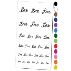 Love Cursive Text Temporary Tattoo Water Resistant Fake Body Art Set Collection Dark Green