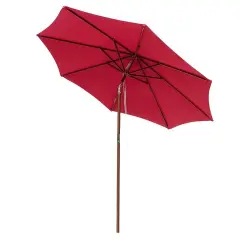 9 ft 8-Rib Patio Outdoor Wooden Tilt Umbrella Red Color
