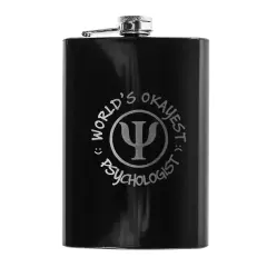 8oz BLACK World's Okayest Psychologist Flask