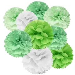 Wrapables Set of 12 Tissue Pom Pom Party Decorations for Weddings, Birthday Parties Baby Showers and Nursery Decor, Mint/Sea Green/White/Lime Green