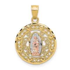 10K Gold Two Tone Our Lady Of Guadalupe Pendant Charm Jewelry 22mm x 16mm