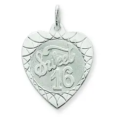Sterling Silver Sweet Sixteen Heart Charm Birthday
