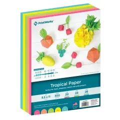 Printworks Tropical Paper, Includes Cherry, Coral, Green, Yellow and Teal Paper, 8 &frac12;&rdquo; x 11&rdquo;, 300 Sheets (00587)