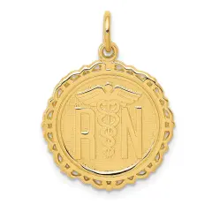 14K Gold Registered Nurse Disc Charm Pendant Jewelry 25mm x 20mm