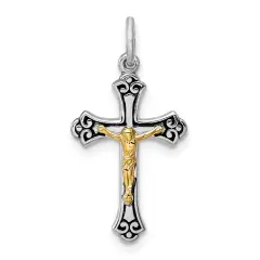 Sterling Silver & Vermeil Crucifix Charm Jewelry 21mm x 11mm