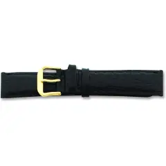 de Beer Black Alligator Grain Leather Watch Band 20mm Gold Color 7.5"