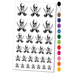 Pirate Skull and Swords Jolly Roger Temporary Tattoo Water Resistant Fake Body Art Set Collection Dark Blue